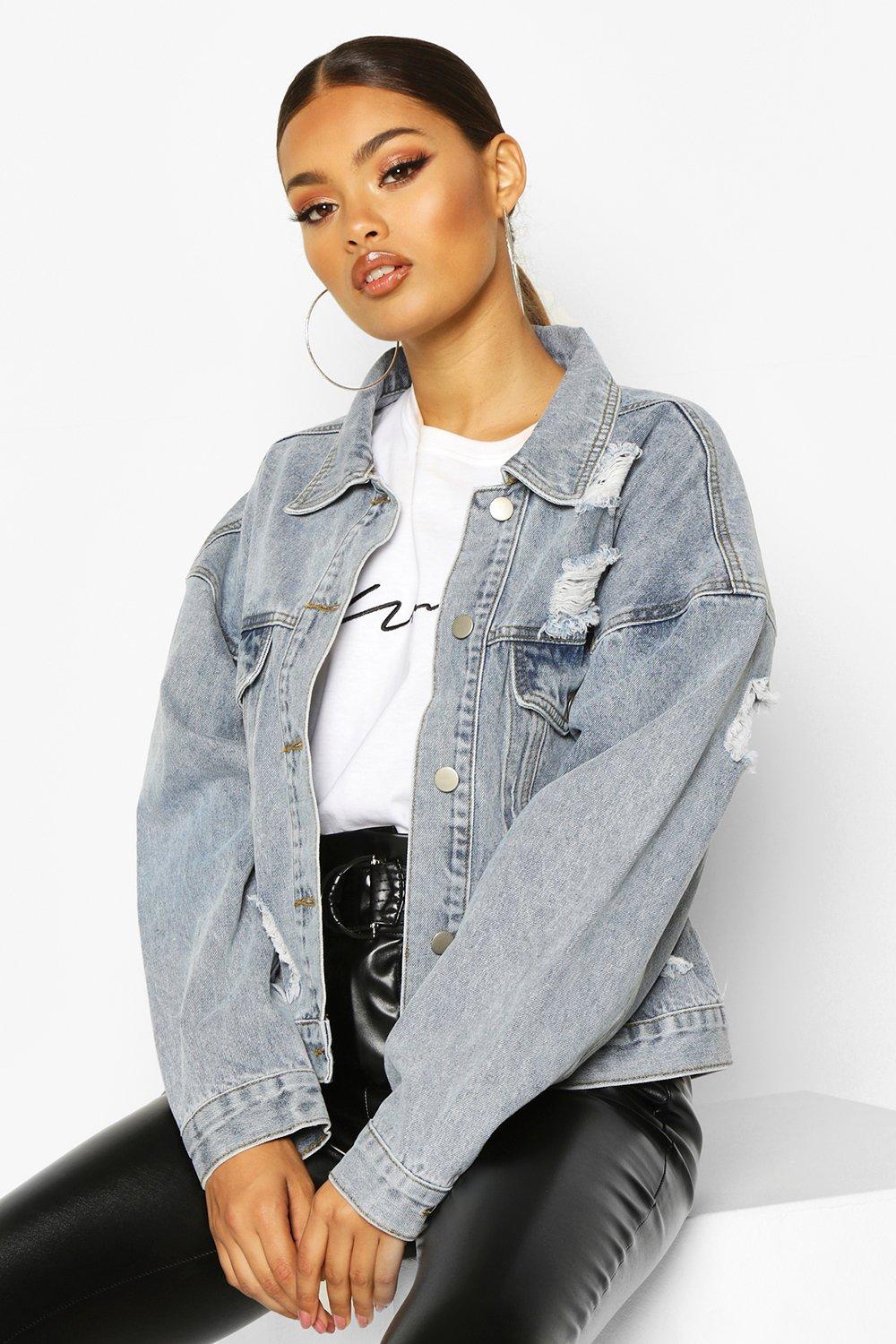 Boohoo distressed hotsell denim jacket